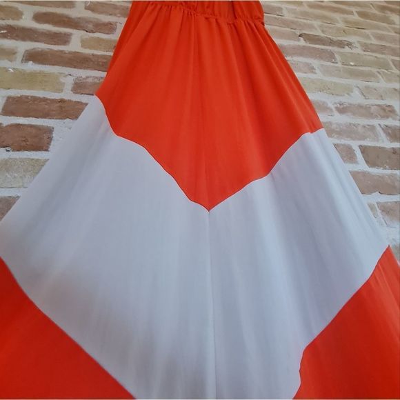 Vince Camuto Maxi Dress Orange & Beige Size 14 Elastic Waist Casual /Formal NWOT - Picture 7 of 17